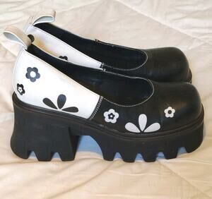 Lamoda Platform Mary Jane Y2K Lolita Black White Floral Chunky Lug Sole Size 8